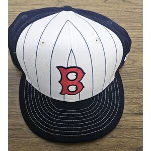 New Era Boston Red Sox Pin Stripe Cream/Navy MLB  Fitted Hat Size 7 1/2